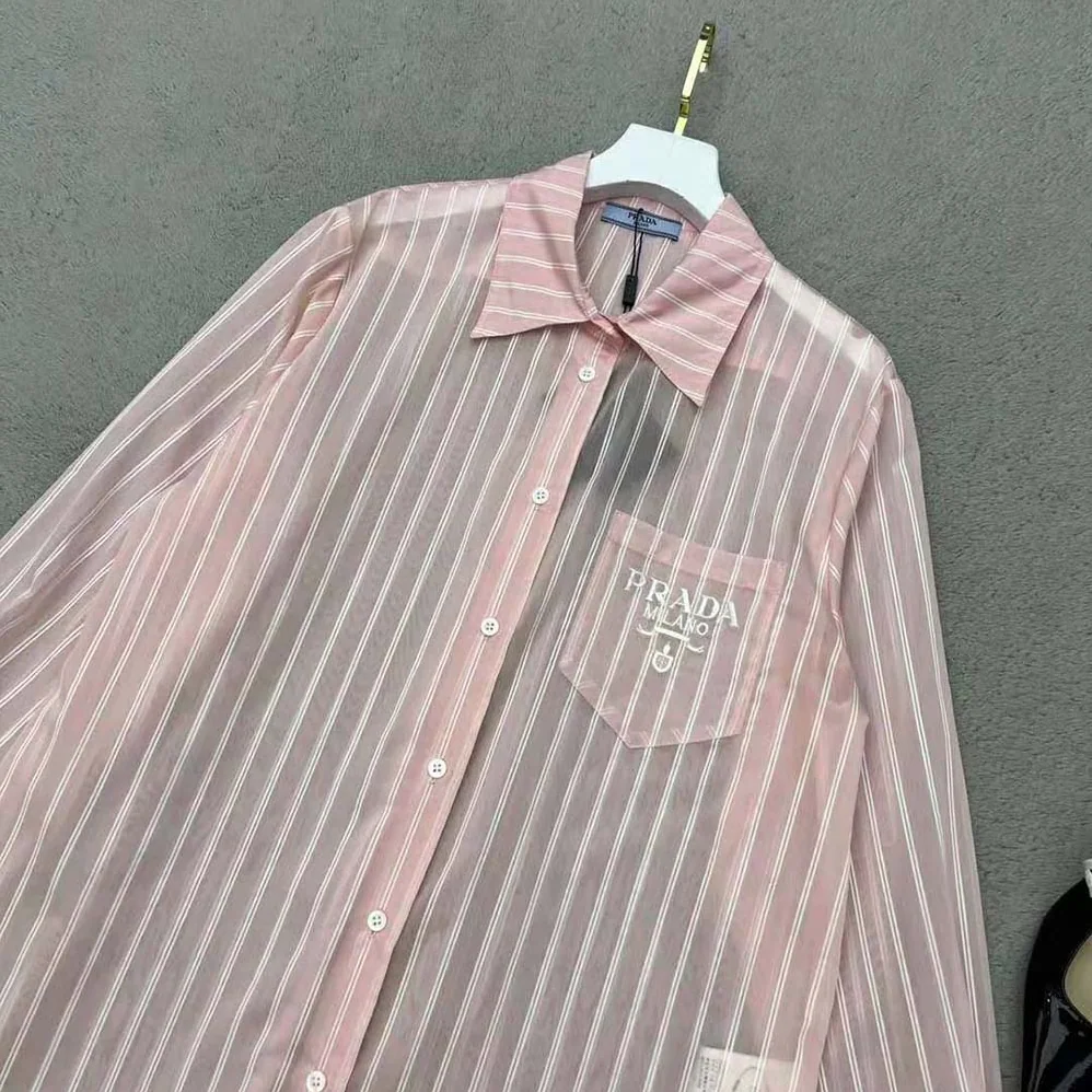 Prada Embroidered Poplin Shirt with Embroidered Logo for Women Prada Embroidered Poplin Shirt with Embroidered Logo for Women