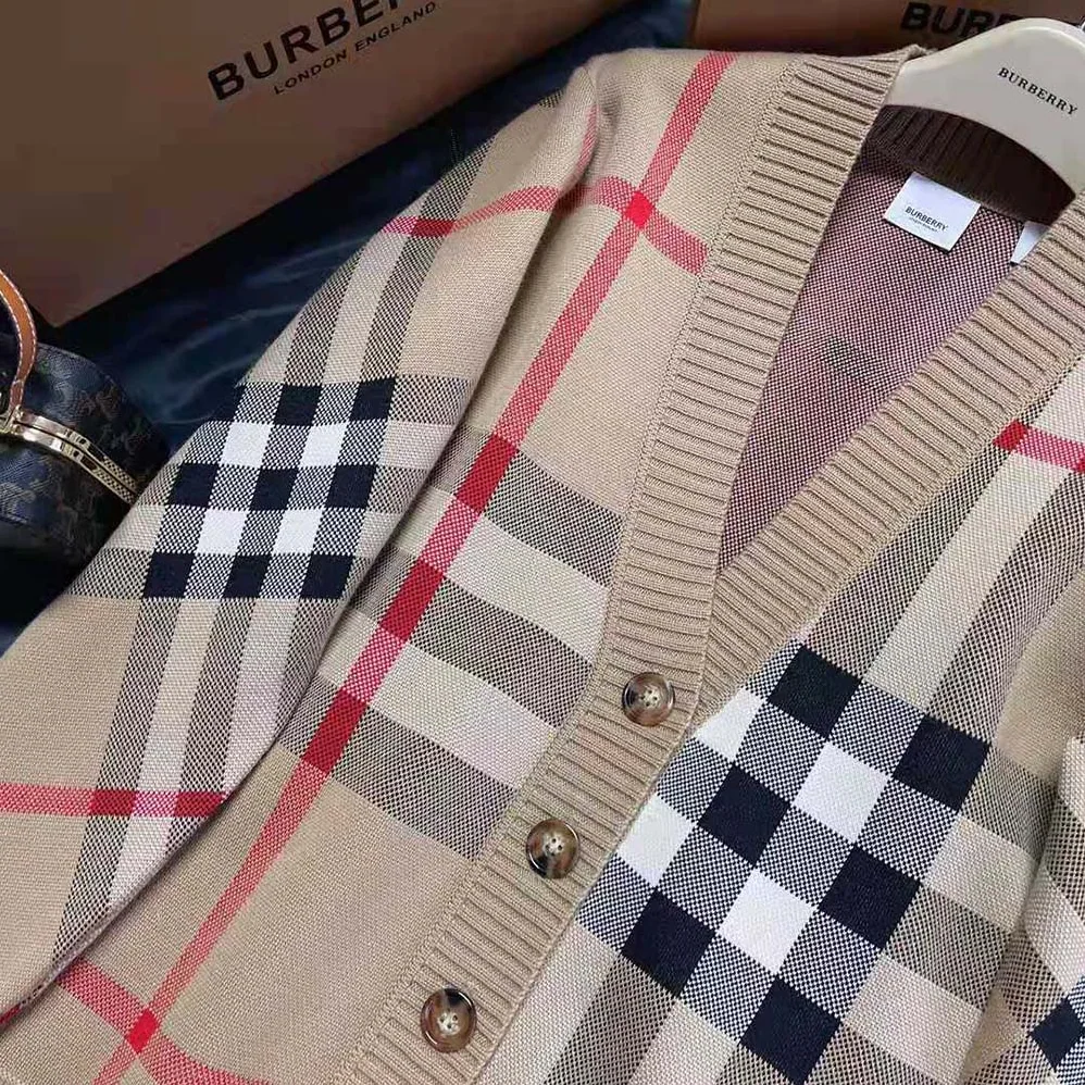 Burberry Check Technical Wool Jacquard Cardigan for Women