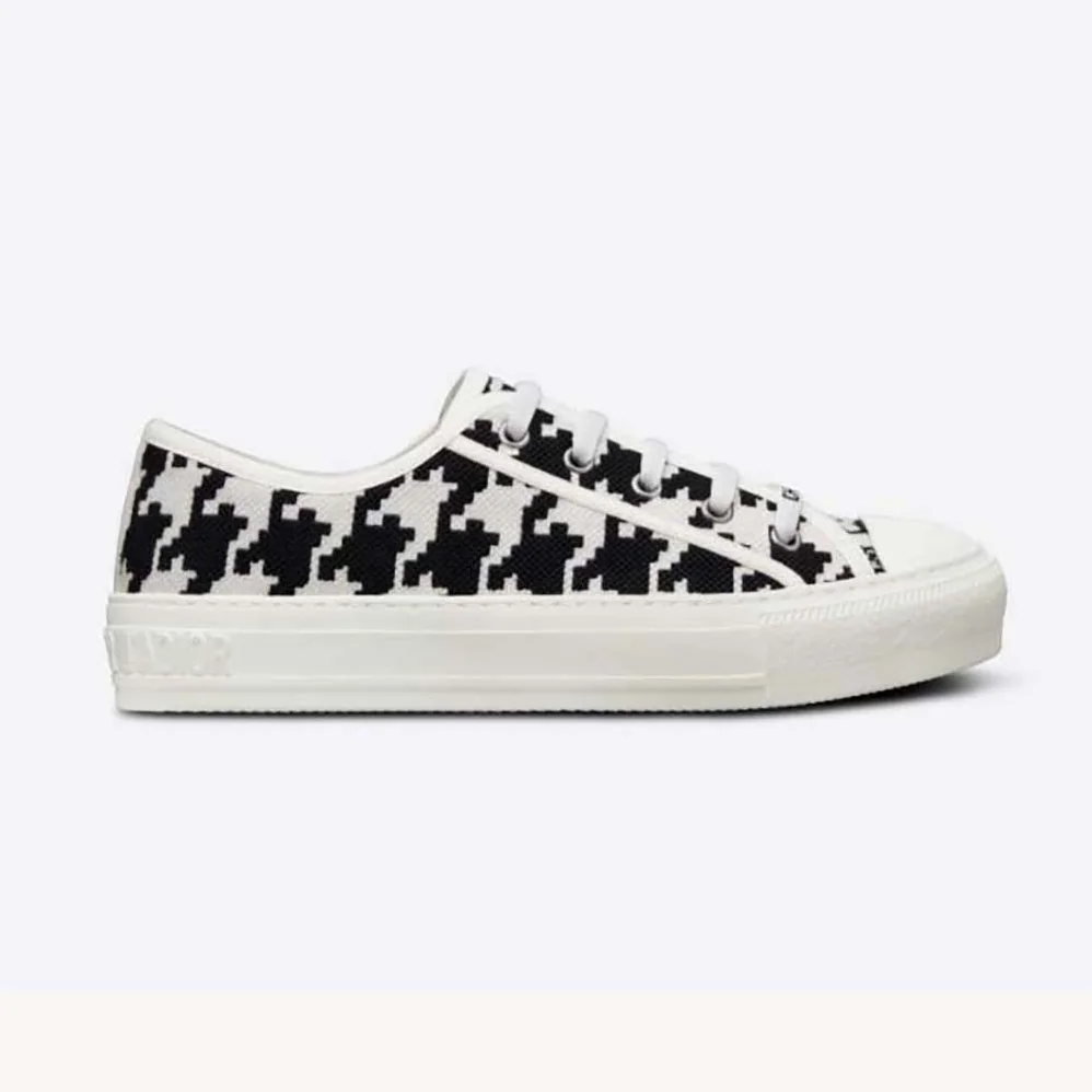 Dior Walk'N'Dior Sneaker Black and White Cotton Embroidery with Macro Houndstooth Motif for Women Dior Walk'N'Dior Sneaker Black and White Cotton Embroidery with Macro Houndstooth Motif for Women