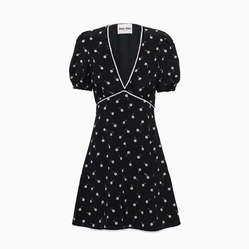 Miu Miu Crepe De Chine Mini-Dress for Women in Black Miu Miu Crepe De Chine Mini-Dress for Women in Black