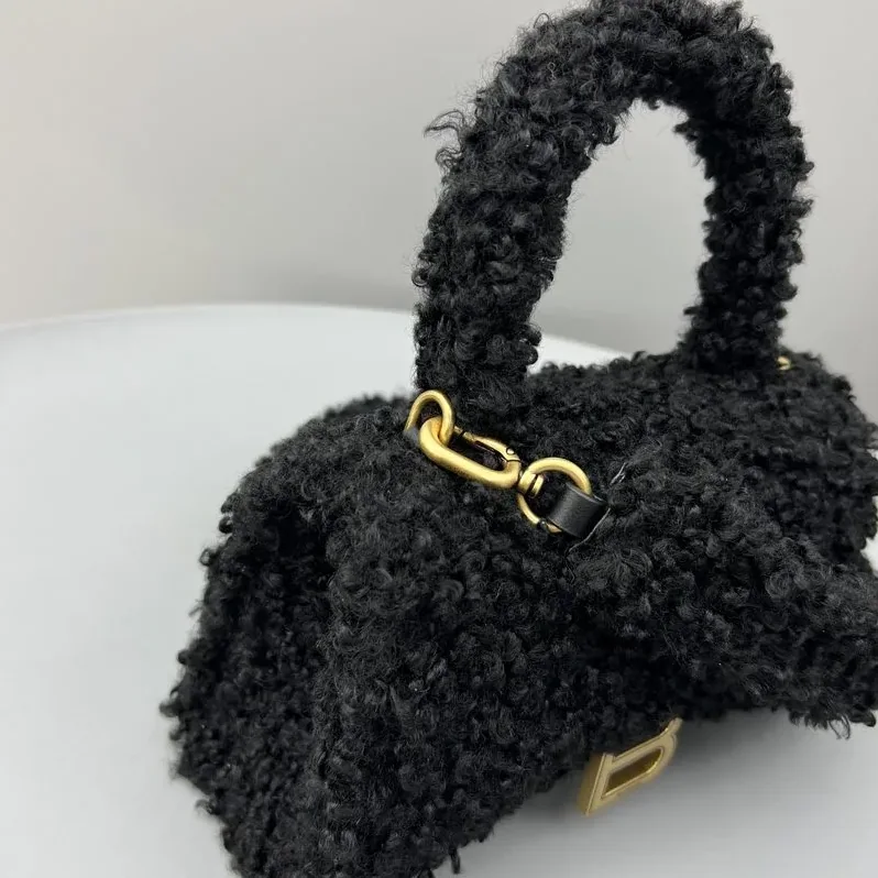 Furry Hourglass Small Handbag Black in Grey/Pink / Furry Hourglass Small Handbag Black in Grey/Pink /