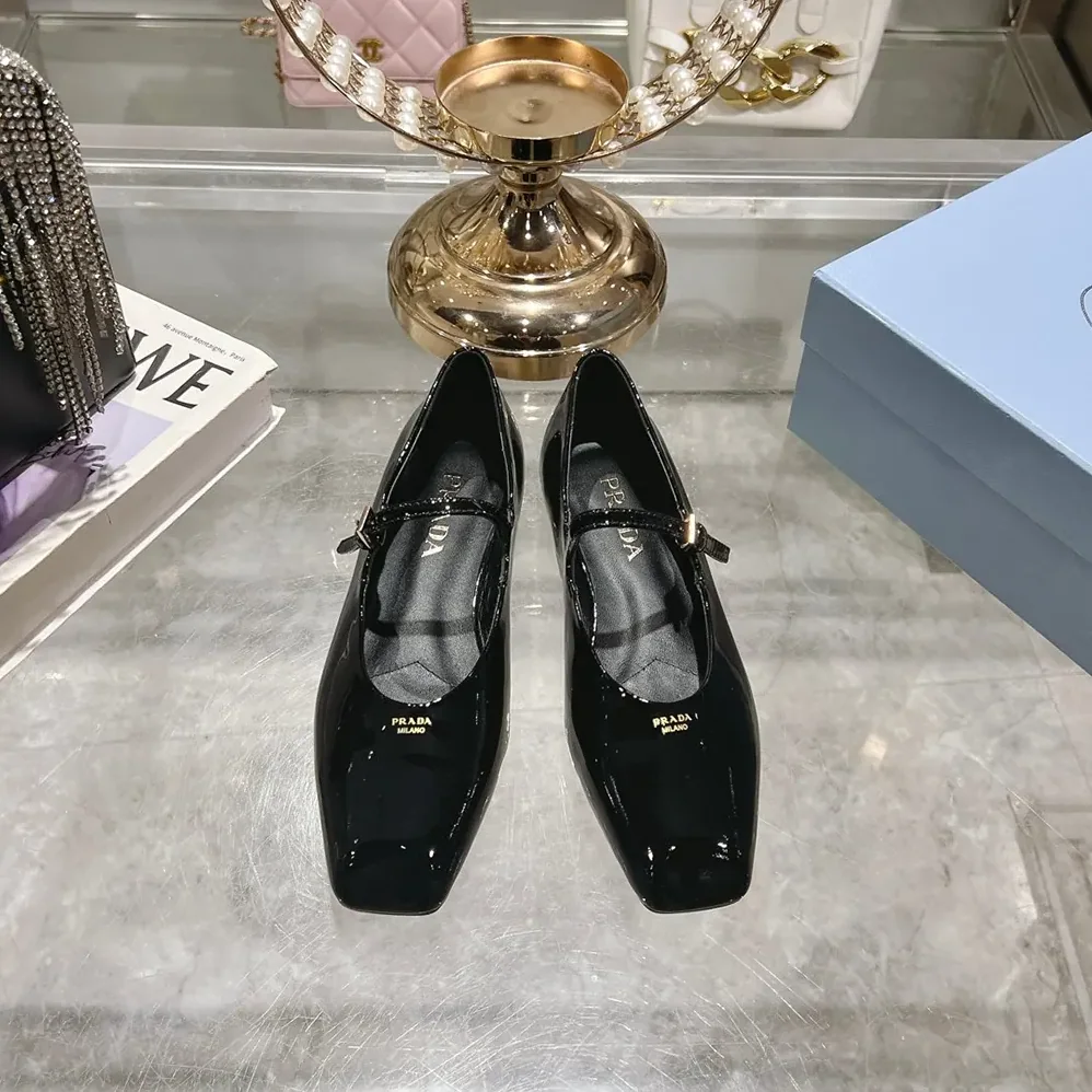 Prada Brushed leather Mary Jane ballerinas for Women in Black