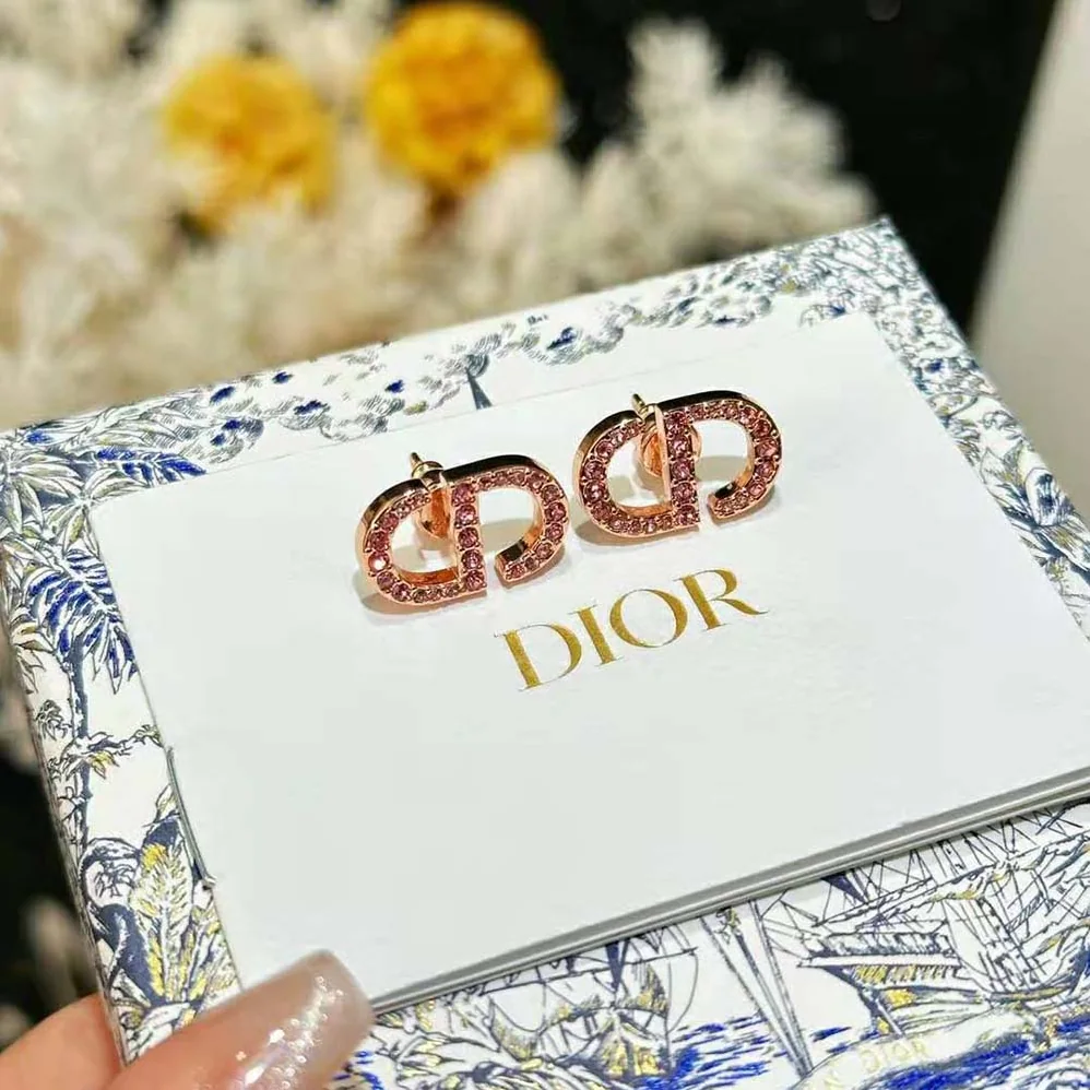Dior Petit CD Studs Earrings Pink-Finish Metal and Pink Crystals for Women Dior Petit CD Studs Earrings Pink-Finish Metal and Pink Crystals for Women