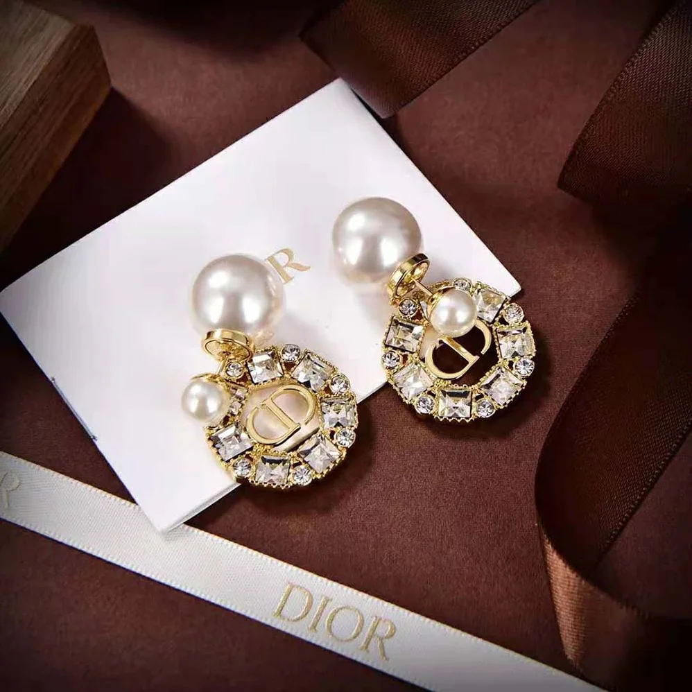 Dior Tribales Earrings Gold-Finish Metal and White Resin Pearls for Women