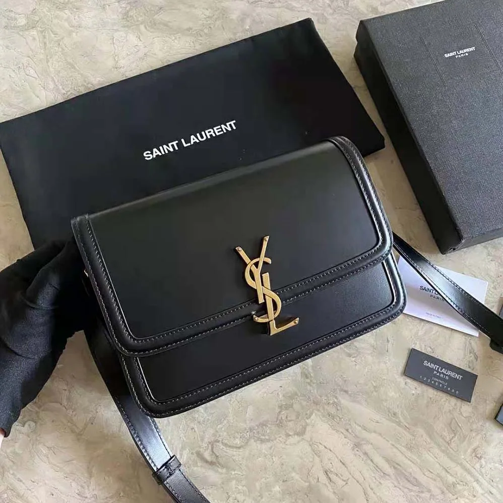 Saint Laurent YSL Solferino Medium Satchel in Box Saint Laurent Leather for Women in Black