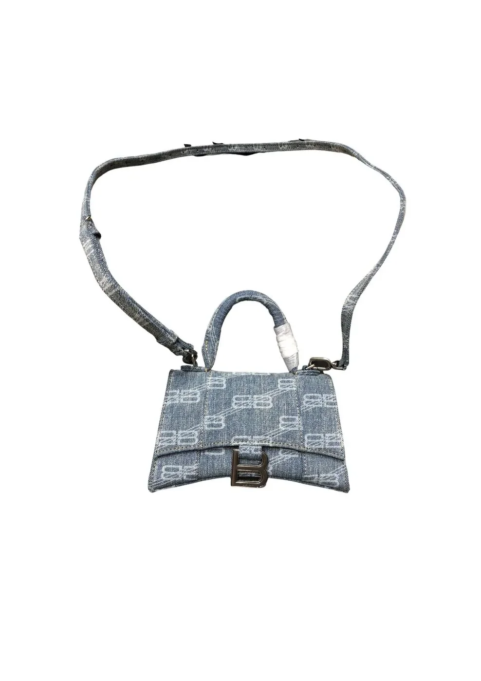 Balenciaga Hourglass XS Handbag Bb Monogram Bleached Denim In Blue /