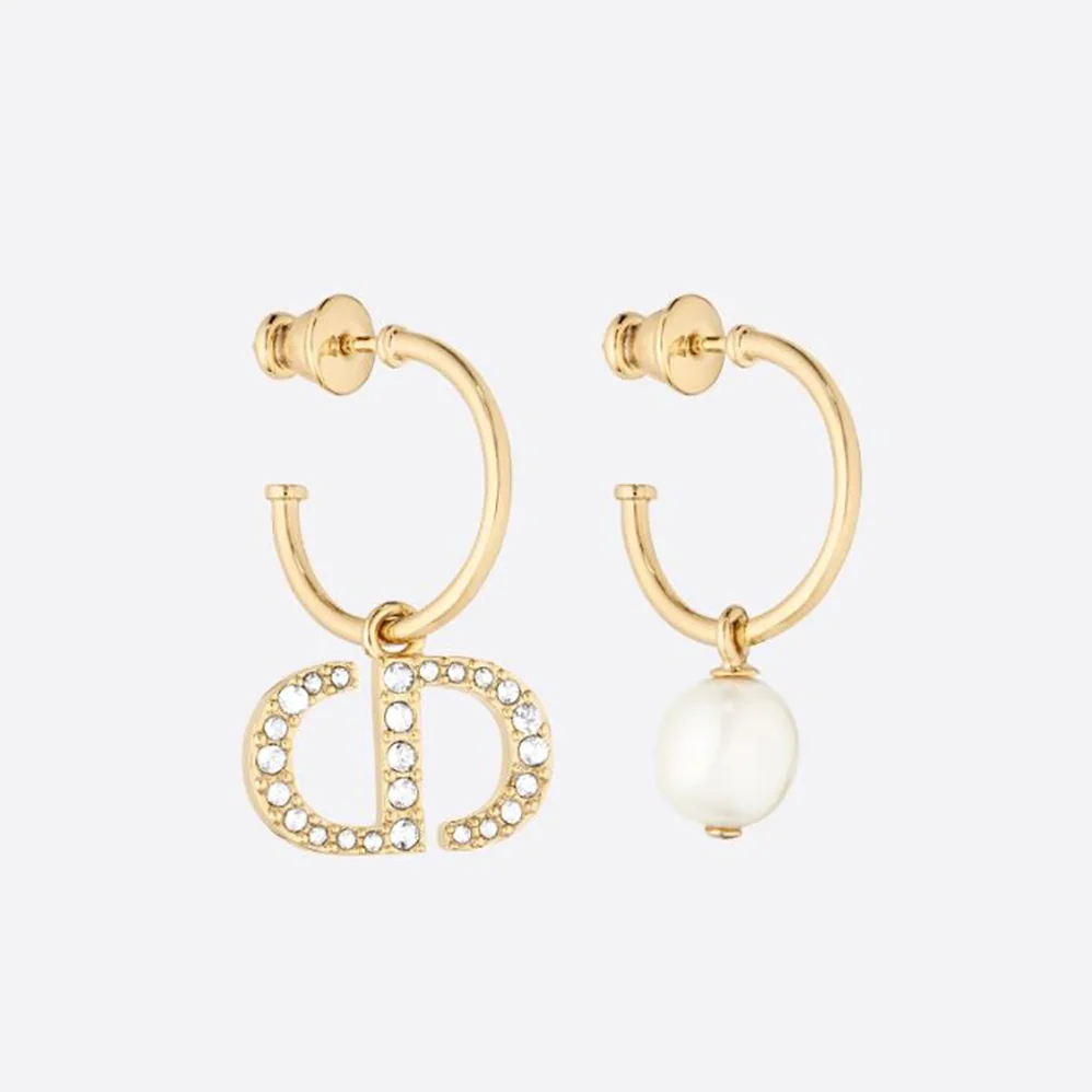 Dior Petit CD Earrings White Crystals with a White Resin Pearl for Women Dior Petit CD Earrings White Crystals with a White Resin Pearl for Women