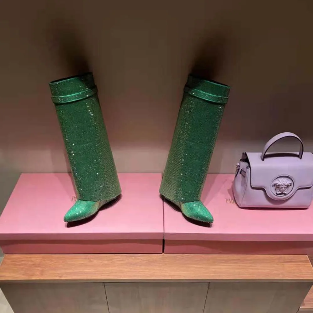 Givenchy Shark Lock Boots in Satin with Strass for Women in Green Givenchy Shark Lock Boots in Satin with Strass for Women in Green