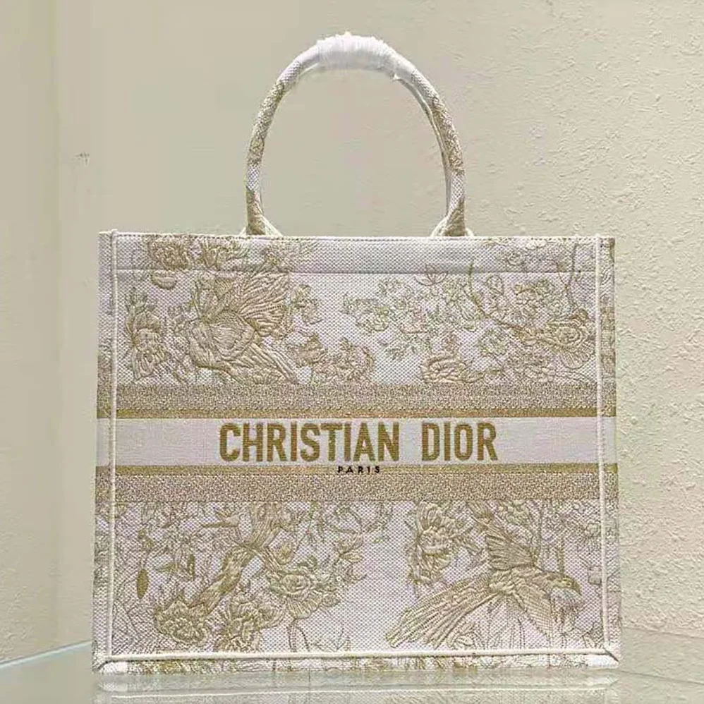 Dior Medium Dior Book Tote Dior Jardin D'Hiver Embroidery with Gold for Women in Tone Metallic Thread