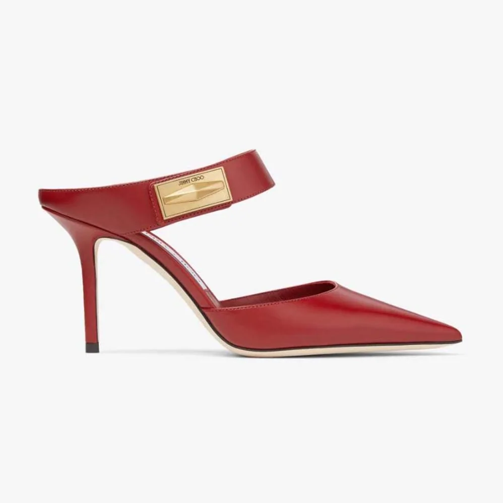 Jimmy Choo Nell Mule 85 Cranberry Calf Leather Mules for Women Jimmy Choo Nell Mule 85 Cranberry Calf Leather Mules for Women