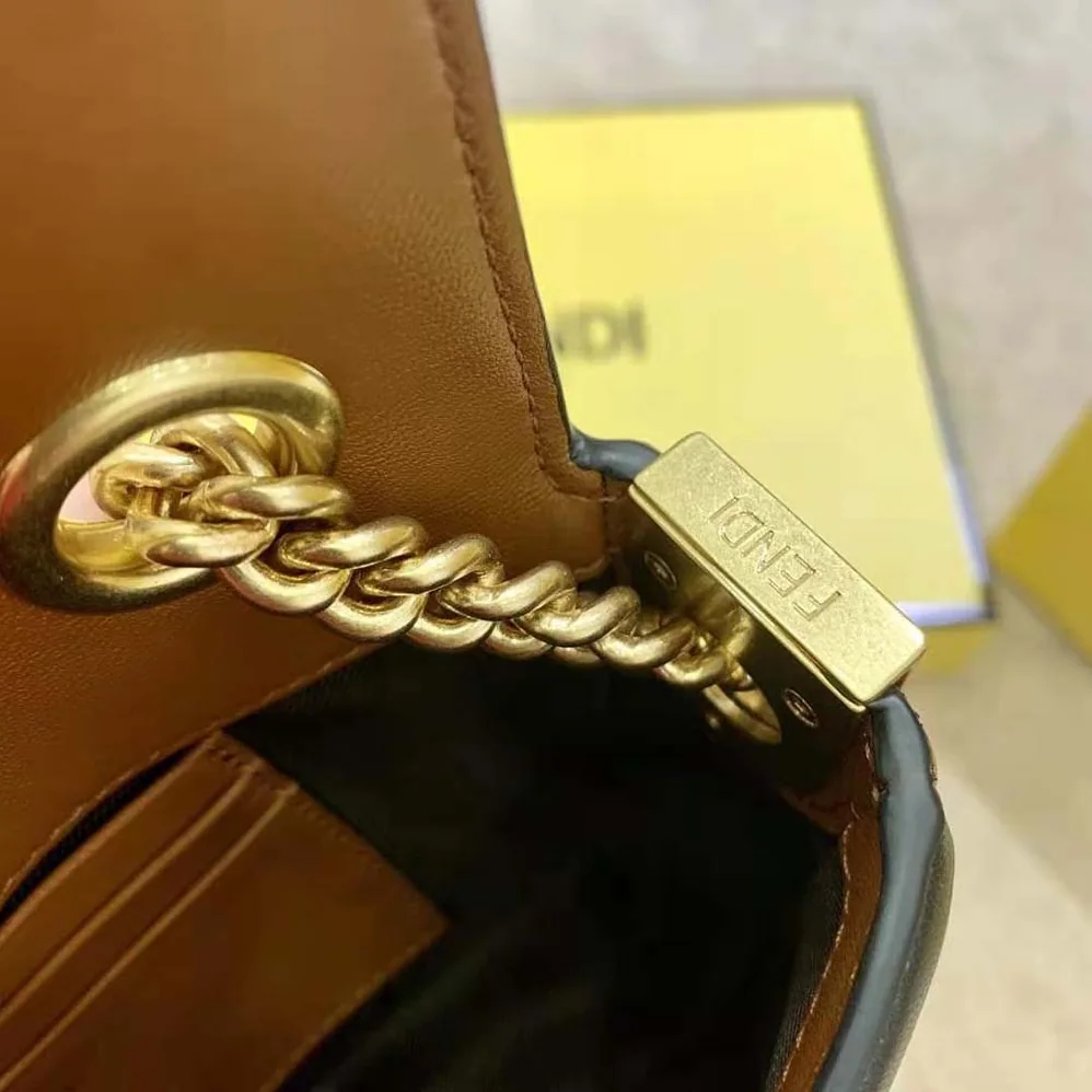 Fendi Mini Baguette Chain Brown and Black Nappa Leather Bag for Women
