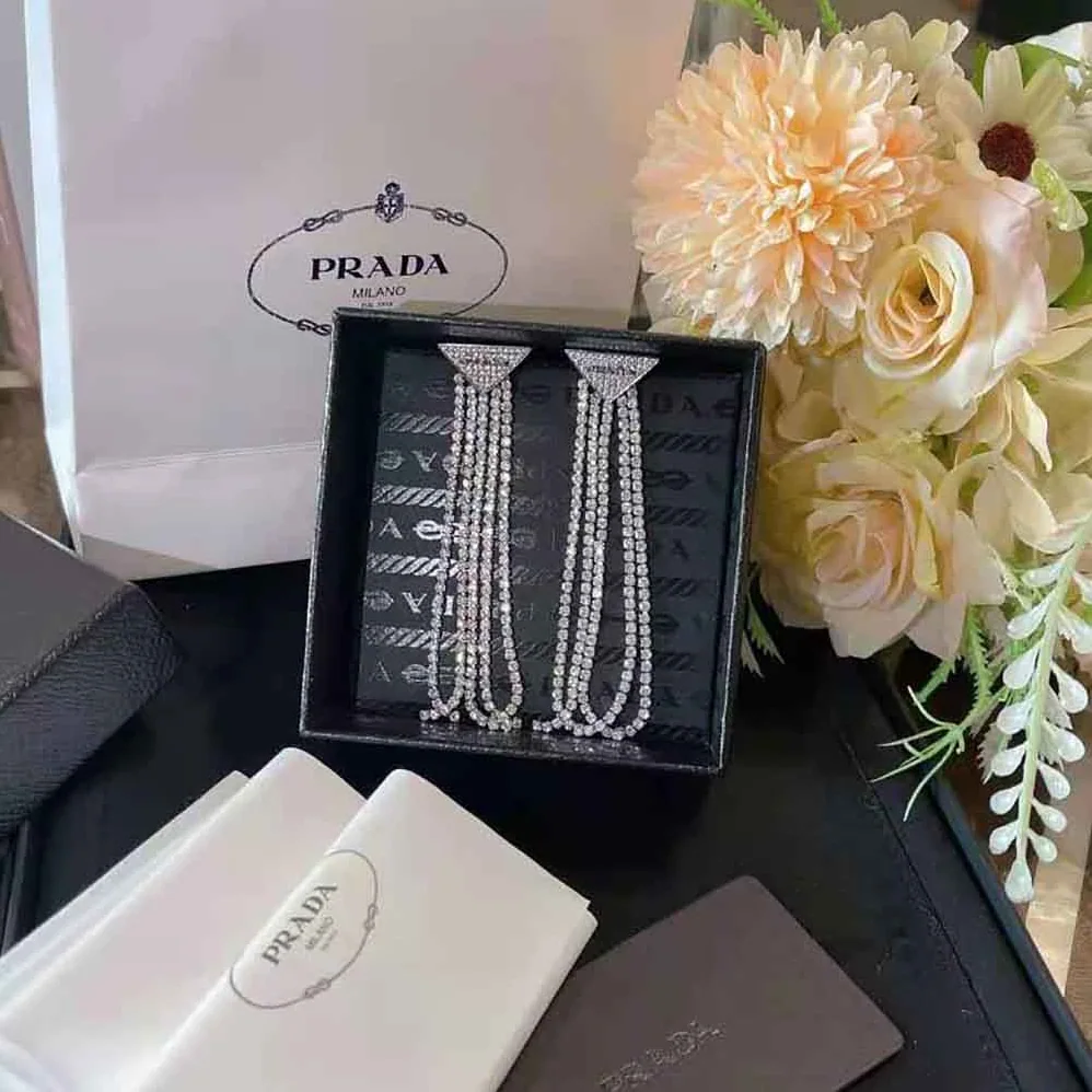 Prada Crystal Logo Jewels Zirconia Earrings for Women Prada Crystal Logo Jewels Zirconia Earrings for Women