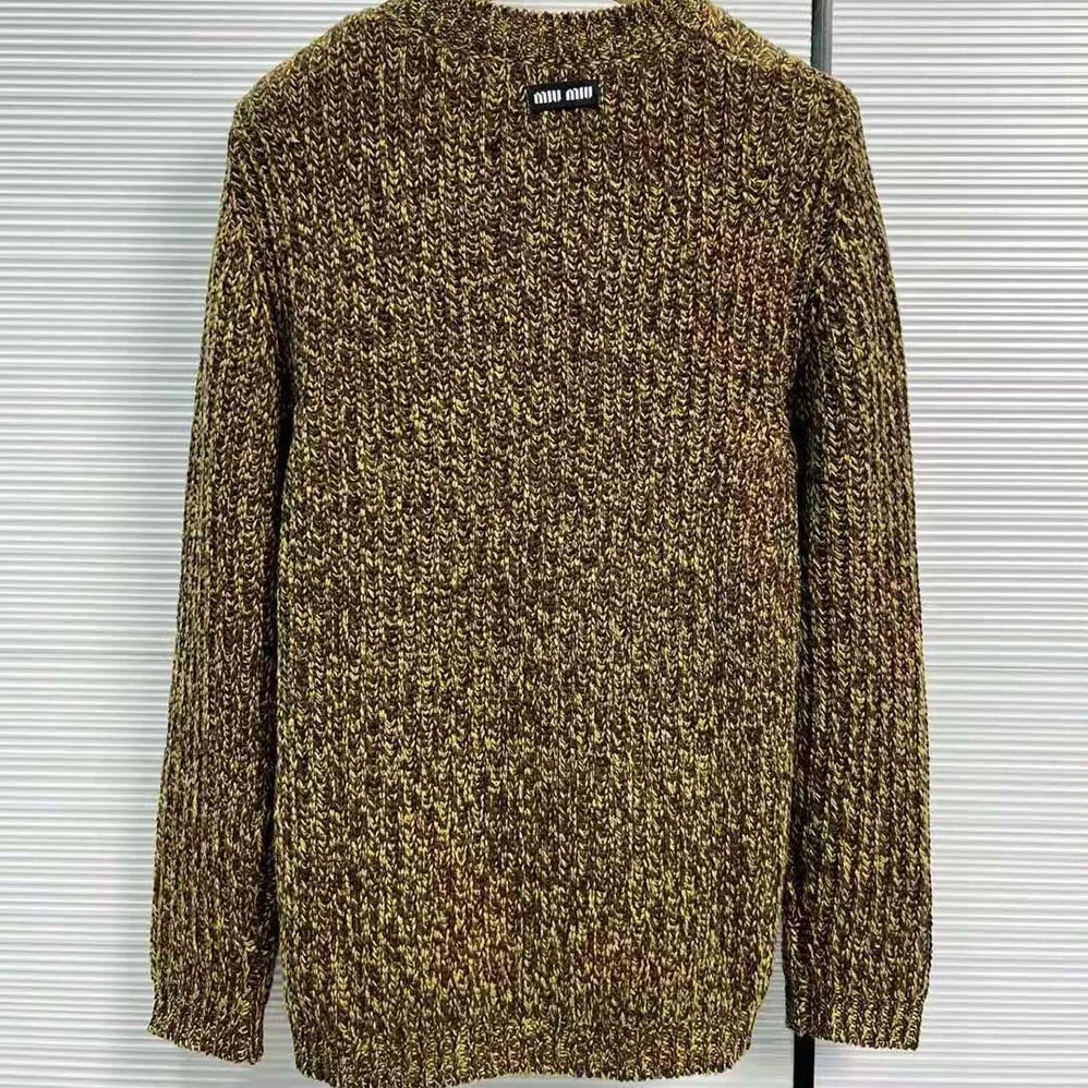 Miu Miu Wool and Cashmere Sweater with Knit Logo Patch for Women in Green Miu Miu Wool and Cashmere Sweater with Knit Logo Patch for Women in Green