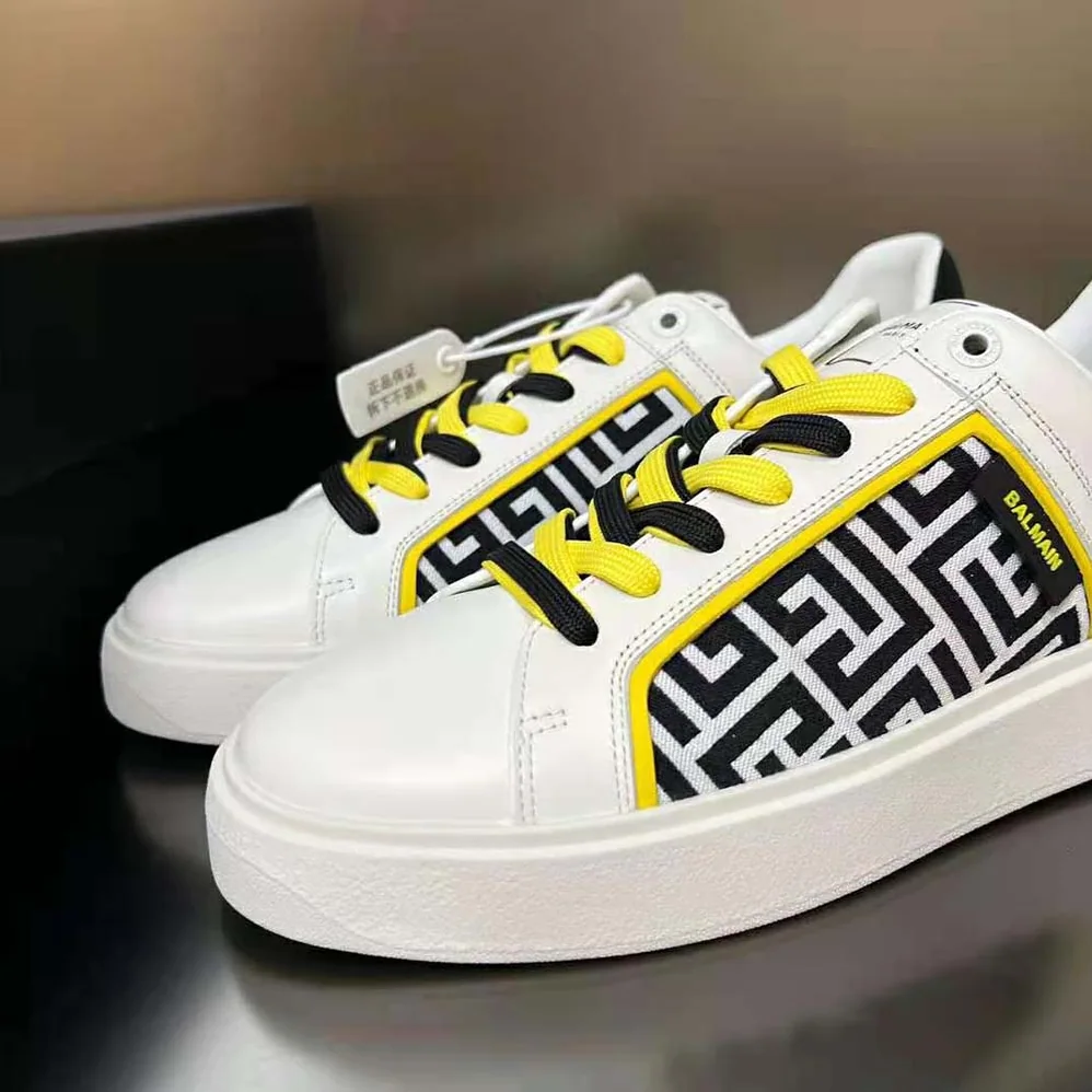 Balmain B-court Monogrammed Nylon and Leather Trainers for Unisex in White Balmain B-court Monogrammed Nylon and Leather Trainers for Unisex in White