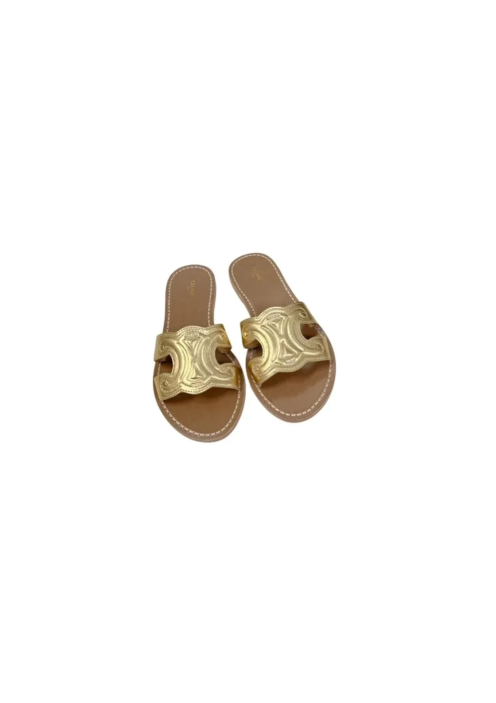 Celine Triomphe Mule In Metalized Gole Tone