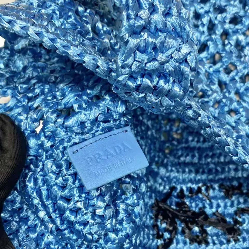 Prada Raffia Tote Bag with A Soft for Women in Blue