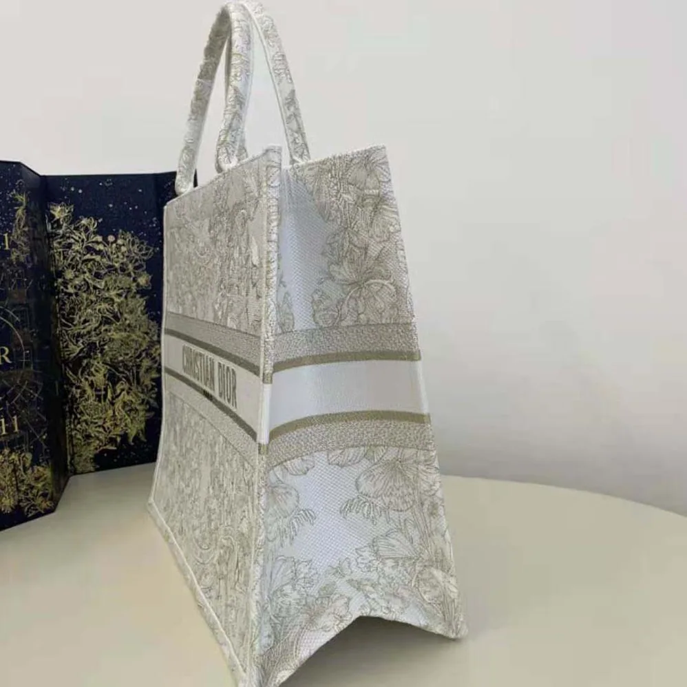 Dior Large Dior Book Tote Gold-Tone and White Butterfly Around The World Embroidery for Women Dior Large Dior Book Tote Gold-Tone and White Butterfly Around The World Embroidery for Women