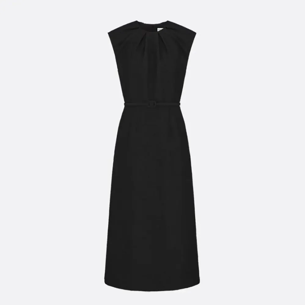 Dior Mid-Length Belted Dress Black Virgin Wool-Cotton-Blend Bouclé for Women Dior Mid-Length Belted Dress Black Virgin Wool-Cotton-Blend Bouclé for Women