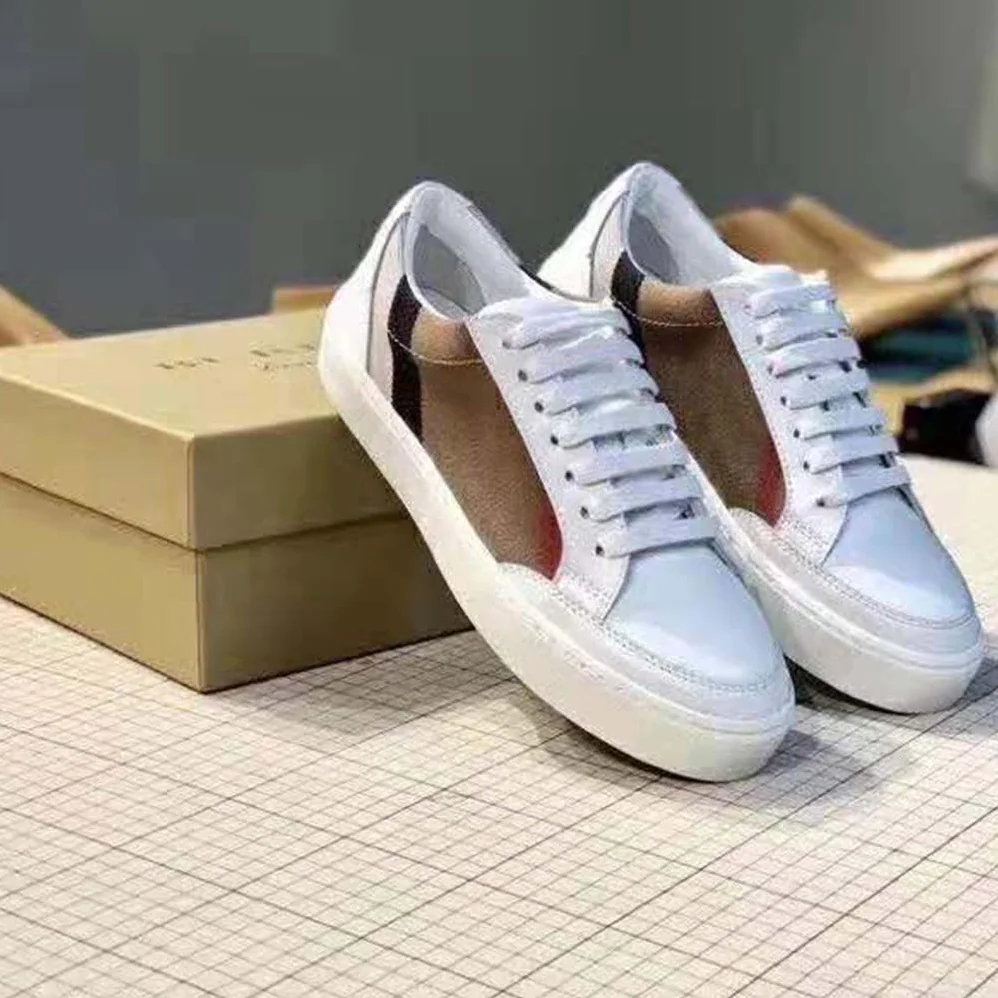 Burberry Shoes Check Detail Leather Sneakers for Women in White Burberry Shoes Check Detail Leather Sneakers for Women in White