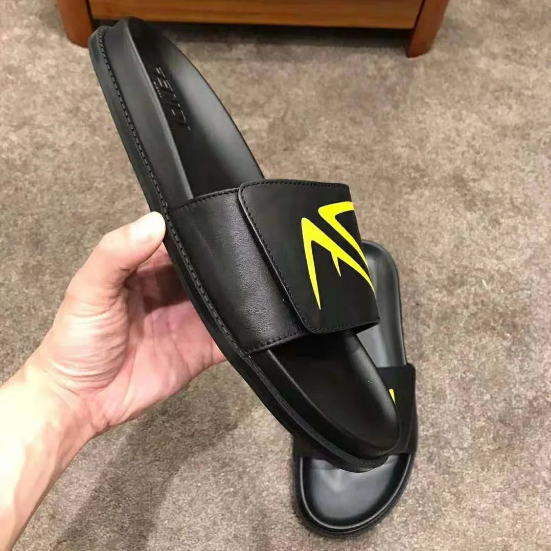 Fendi SLIDES Black Scuba and Leather Slides for Men