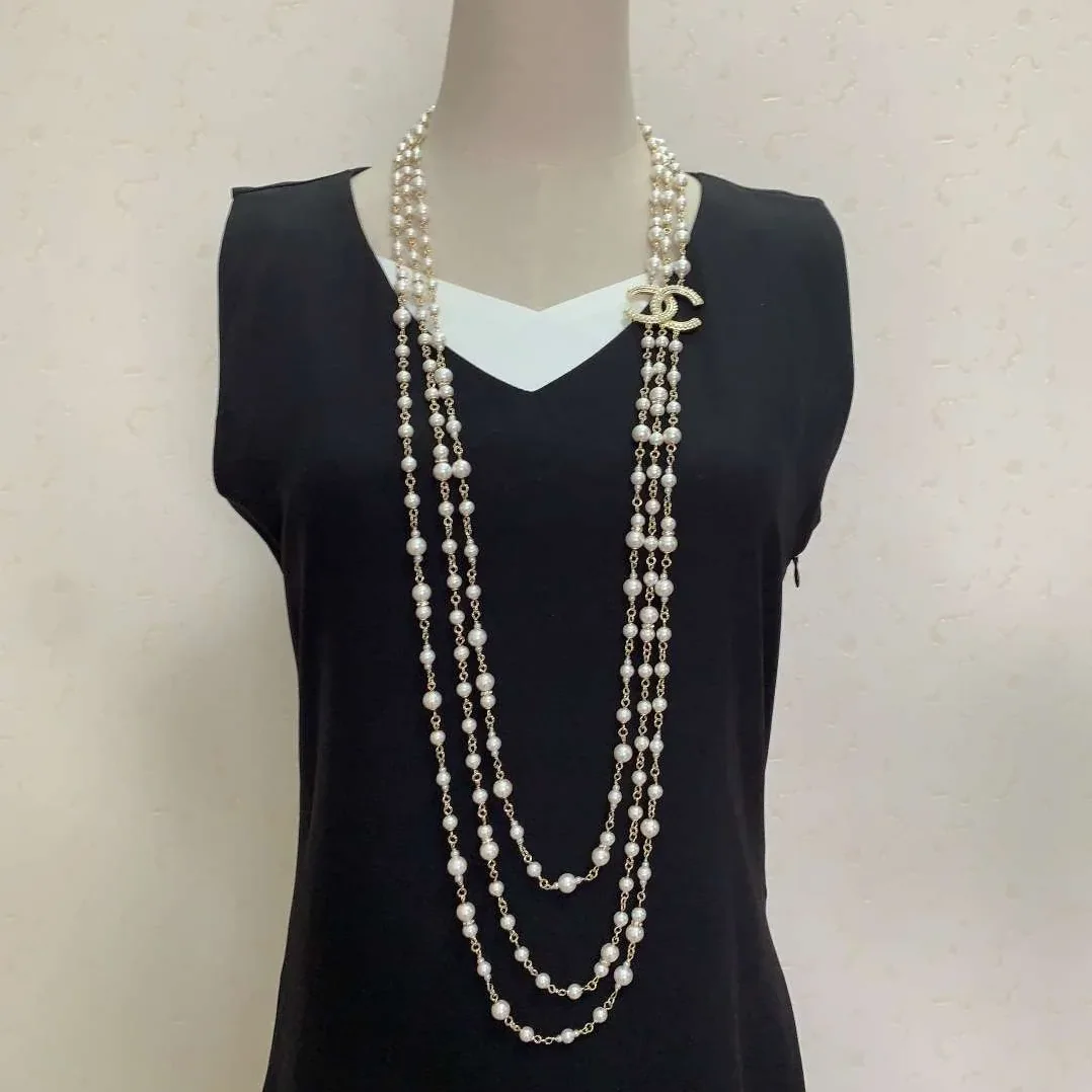 Chanel Three in Layer Pearl Necklace Gold Chanel Three in Layer Pearl Necklace Gold