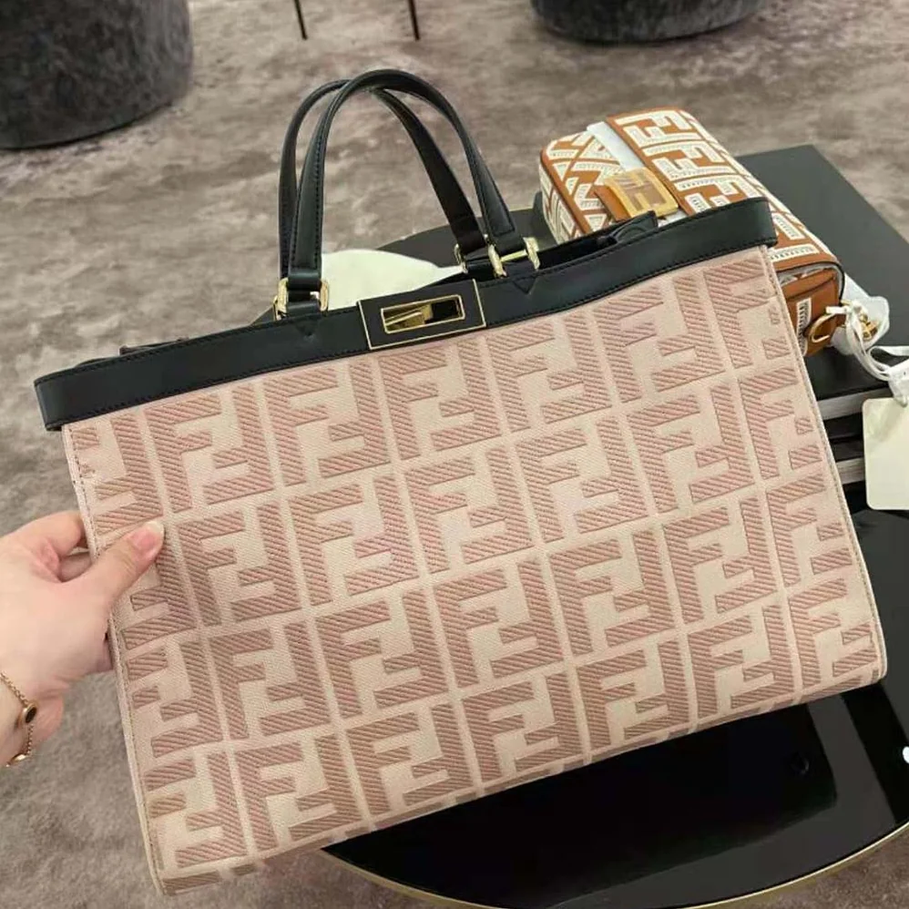 Fendi Peekaboo X-Tote Embroidered Canvas Bag for Women in Pink Fendi Peekaboo X-Tote Embroidered Canvas Bag for Women in Pink