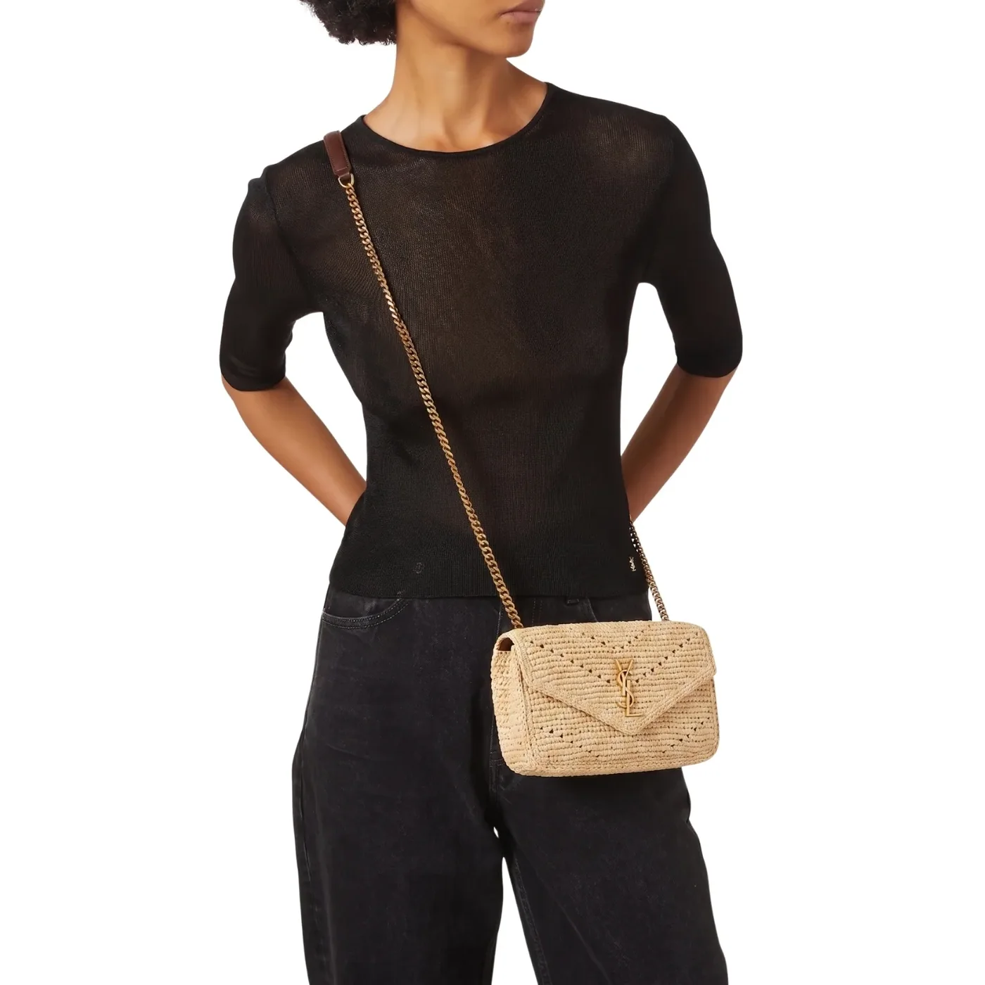 Saint Laurent Loulou Mini Shoulder Bag in Beige Raffia Gold Hardware Saint Laurent Loulou Mini Shoulder Bag in Beige Raffia Gold Hardware