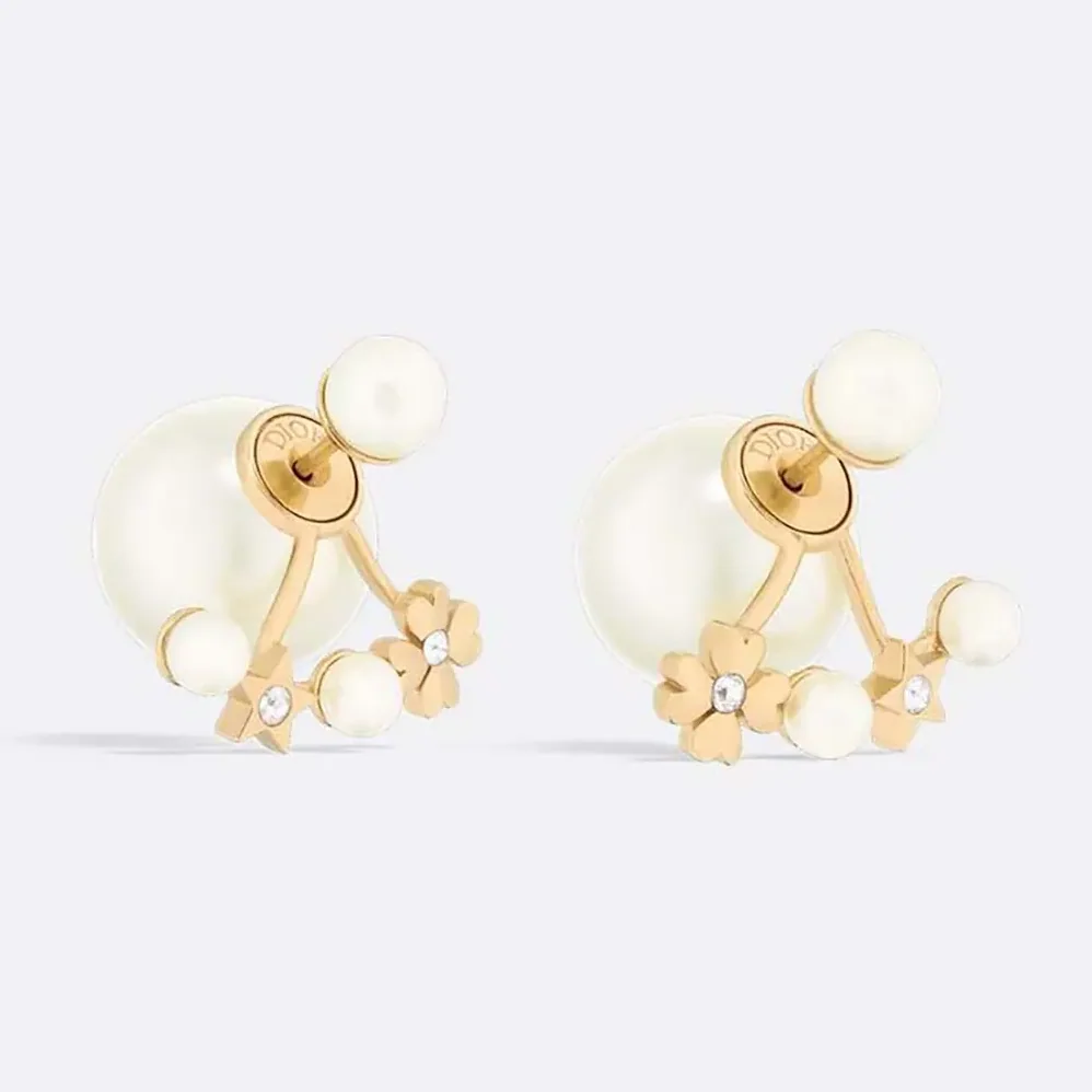 Dior Tribales Earrings Gold-Finish Metal with White Resin Pearls and Silver for Women in Tone Crystals