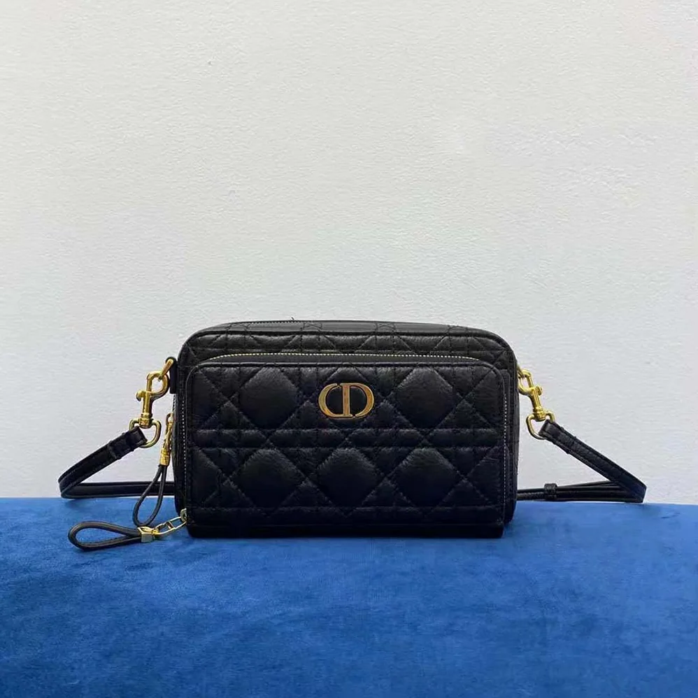 Dior Caro Double Pouch Black Supple Cannage Calfskin for Women Dior Caro Double Pouch Black Supple Cannage Calfskin for Women