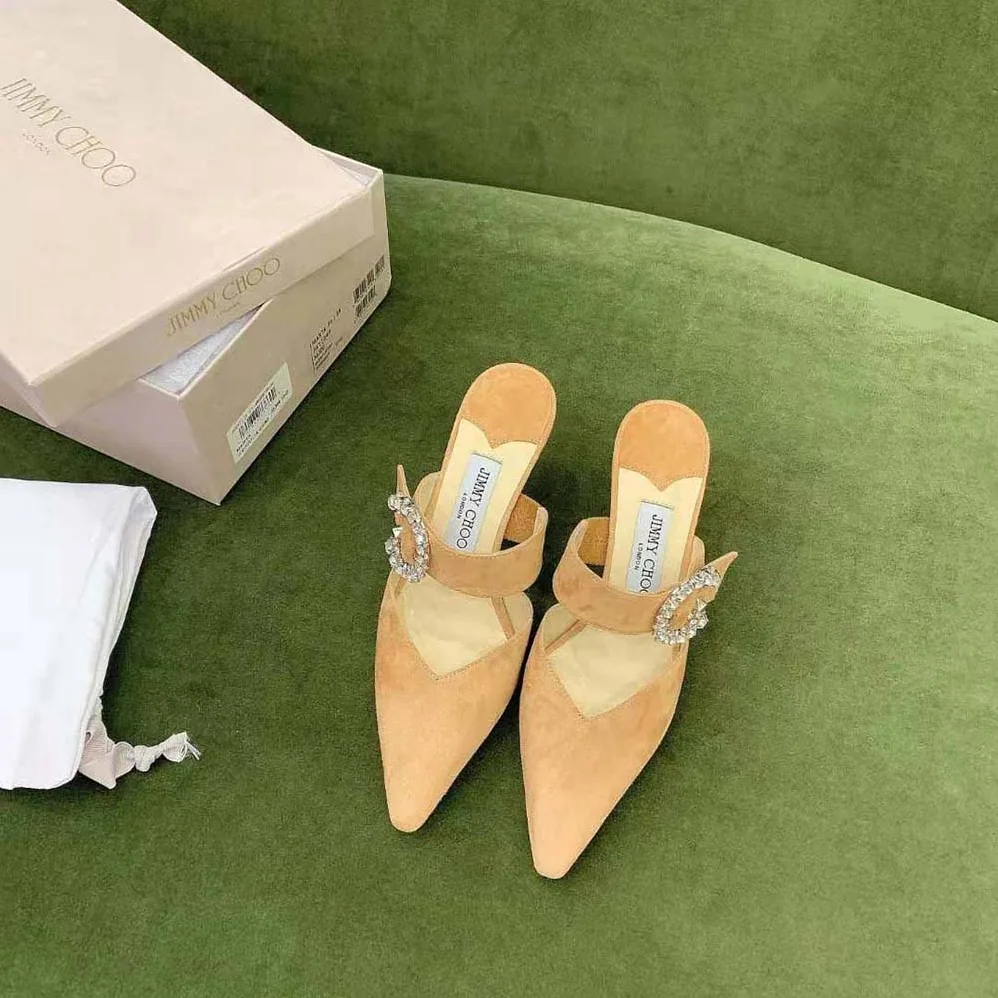 Jimmy Choo Marta 70 Caramel Suede Mules with Crystal Buckle for Women Jimmy Choo Marta 70 Caramel Suede Mules with Crystal Buckle for Women