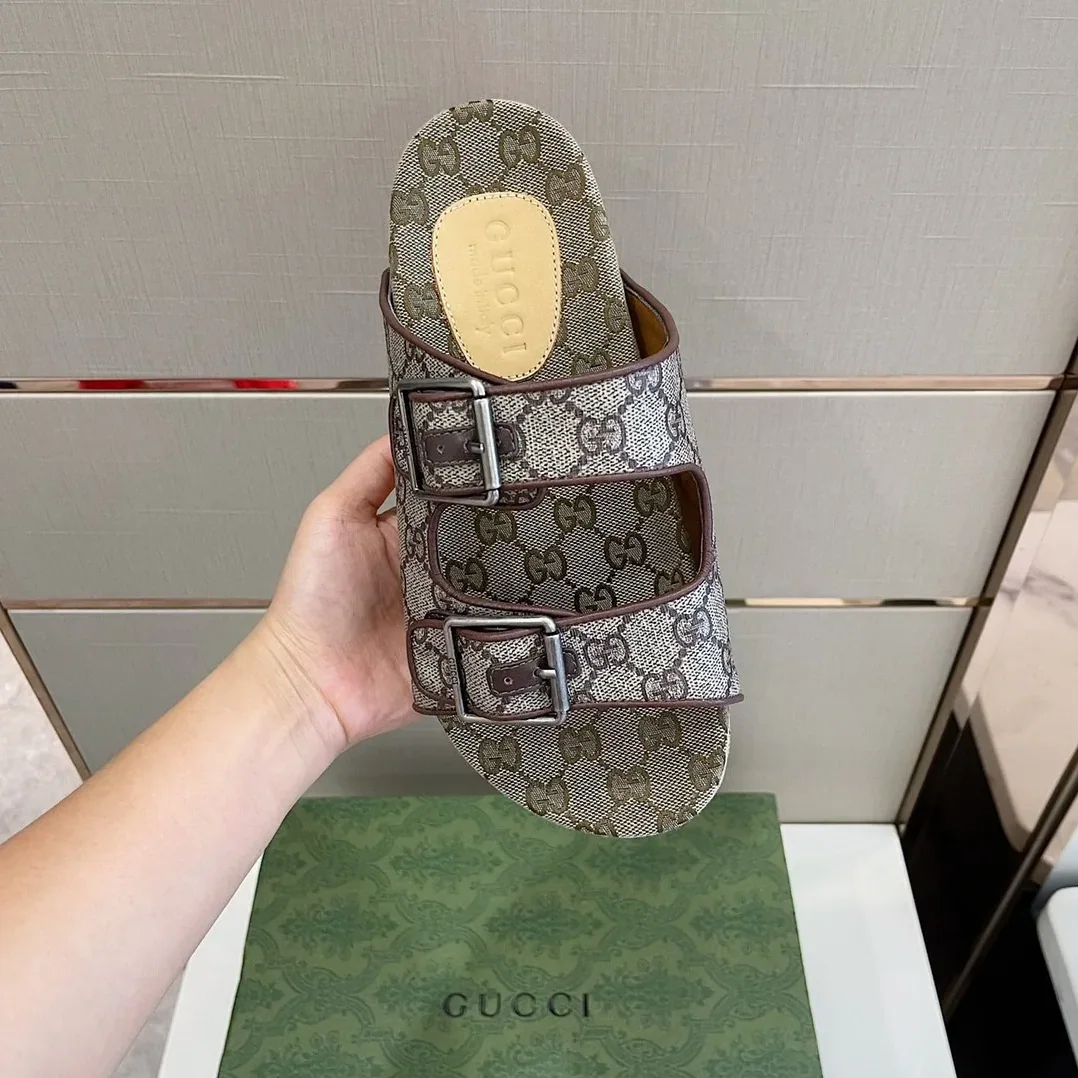 Gucci Slide Sandal With Straps Gray Orange 2HK60