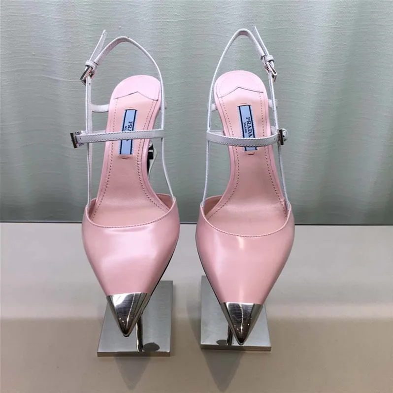 Prada Two-Tone Leather Pointy Toe Pumps Shoes Pink for Women Prada Two-Tone Leather Pointy Toe Pumps Shoes Pink for Women