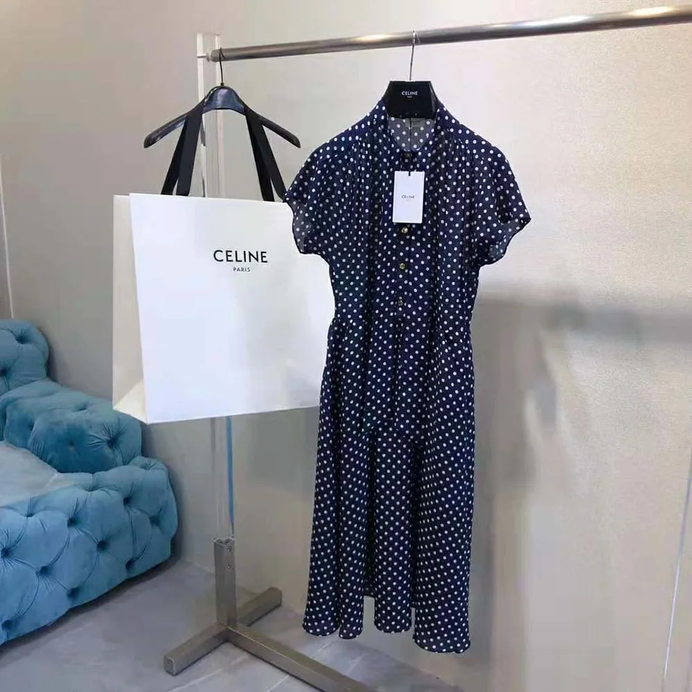 Celine Lavalliere Dress in Crepe DE Chine for Women in Navy Celine Lavalliere Dress in Crepe DE Chine for Women in Navy