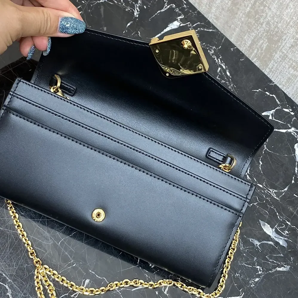 Fendi FF Diamonds Continental With Chain Black Leather Wallet for Women Fendi FF Diamonds Continental With Chain Black Leather Wallet for Women