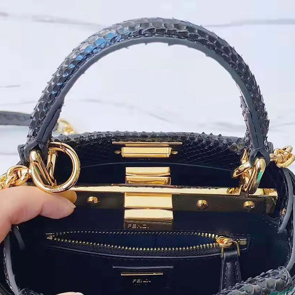 Fendi Peekaboo Iconic Mini Black Python Bag for Women Fendi Peekaboo Iconic Mini Black Python Bag for Women