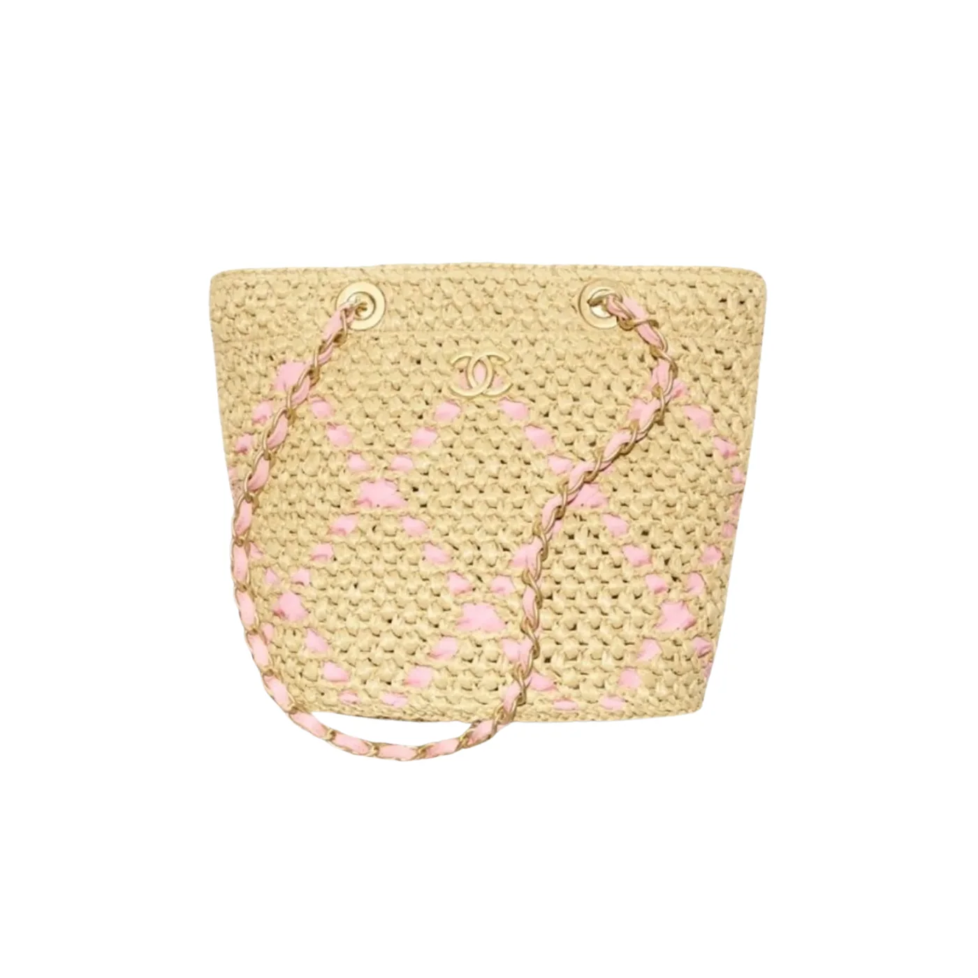 Chanel Small Shoulder Bag in Beige Raffia Gold Hardware