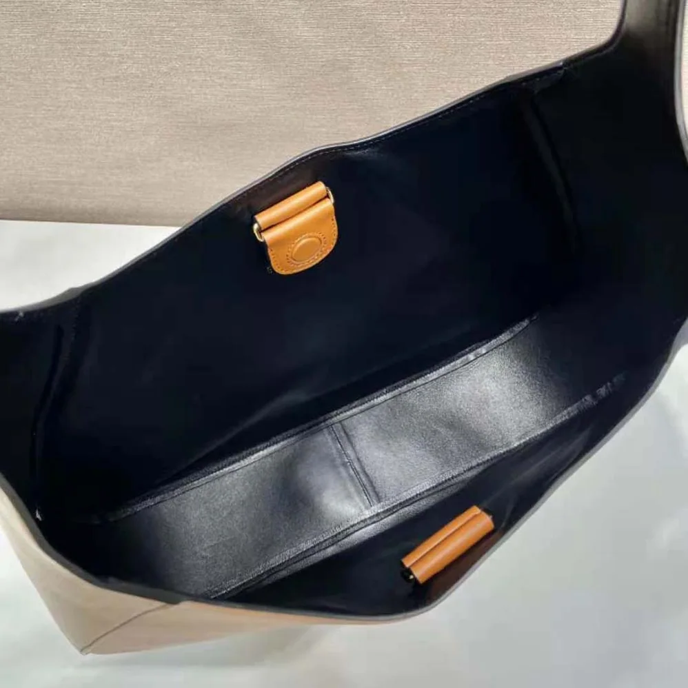 Prada Large Leather Shoulder Bag with Topstitching for Women in Brown Prada Large Leather Shoulder Bag with Topstitching for Women in Brown