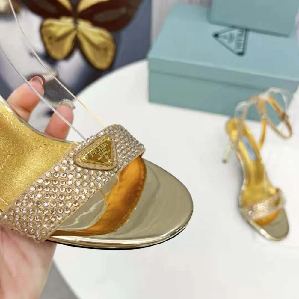 Prada Satin Sandals with Crystals for Women in Gold