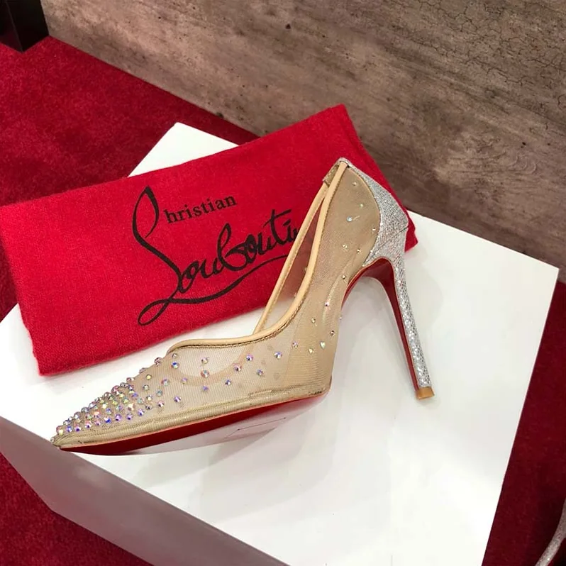 Christian Louboutin Shoes Follies Strass 100mm Heel for Women in Silver