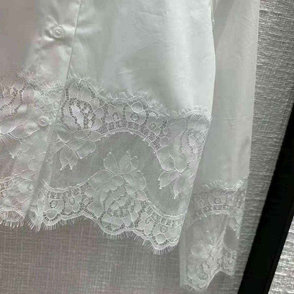 Dolce Gabbana D&G Cropped Poplin Shirt with Lace Inserts for Women Dolce Gabbana D&G Cropped Poplin Shirt with Lace Inserts for Women