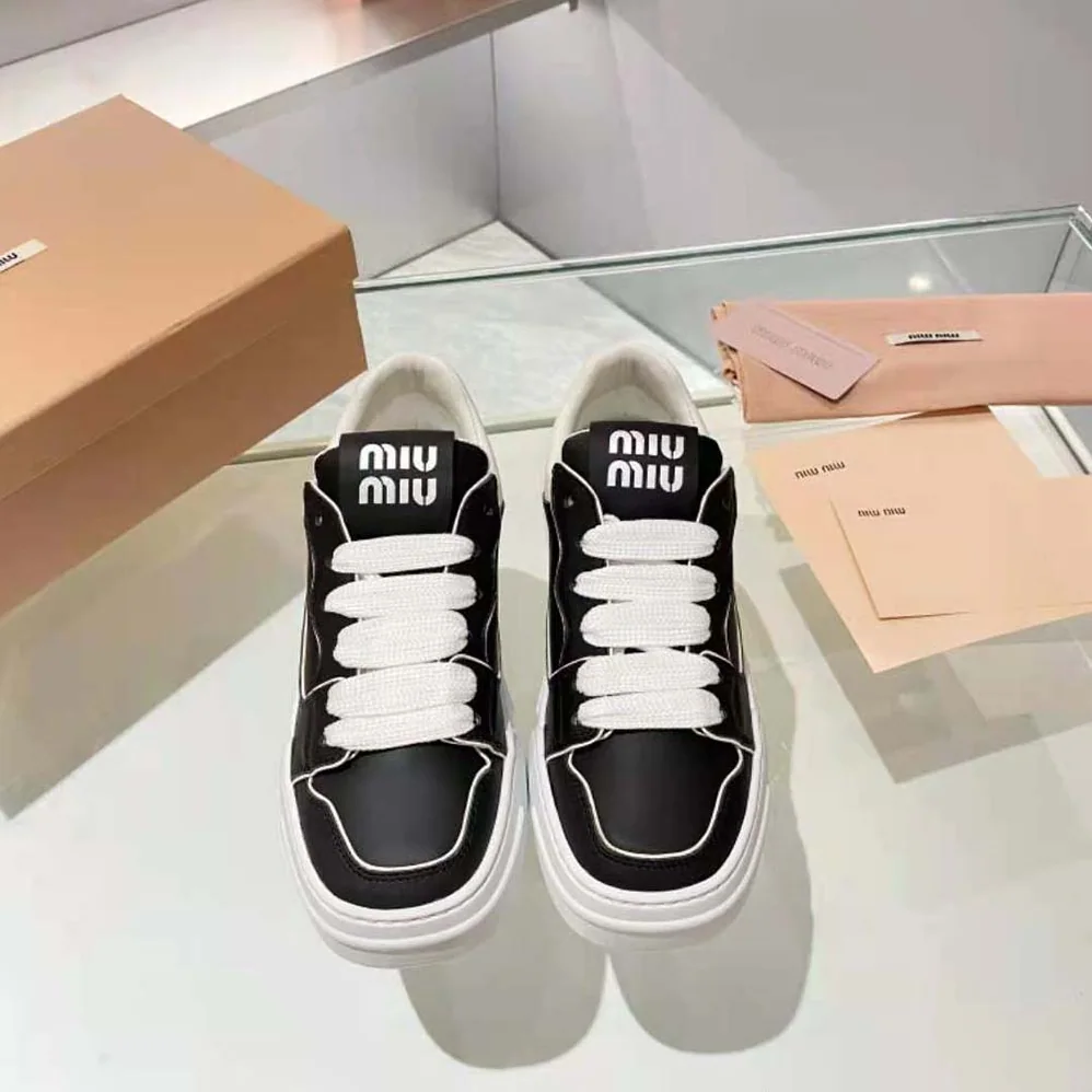 Miu Miu Leather Sneakers for Women in Black