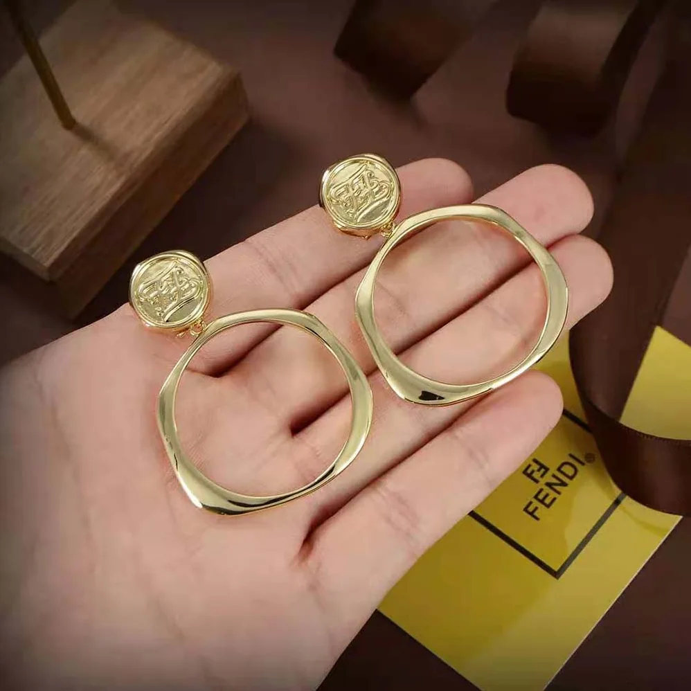 Fendi Hoop Earrings with FF Karligraphy Signet Closure for Women Fendi Hoop Earrings with FF Karligraphy Signet Closure for Women