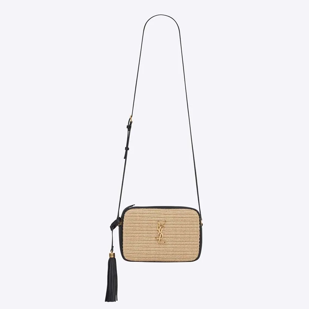 Saint Laurent YSL Lou Camera Bag in Raffia and Smooth Leather for Women