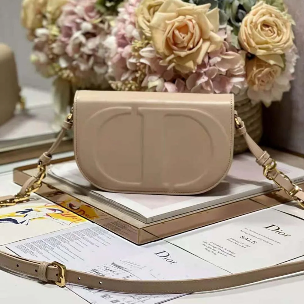 Dior CD Signature Bag with Strap Caramel Beige CD for Women in Embossed Box Calfskin Dior CD Signature Bag with Strap Caramel Beige CD for Women in Embossed Box Calfskin