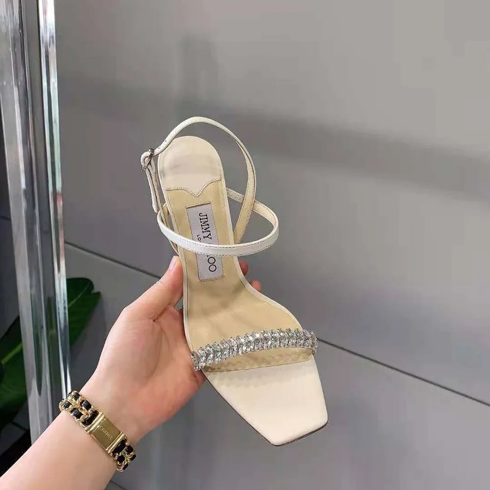 Jimmy Choo Meira 85 Latte Nappa Sandals with Leaf Crystal Embellishment for Women Jimmy Choo Meira 85 Latte Nappa Sandals with Leaf Crystal Embellishment for Women