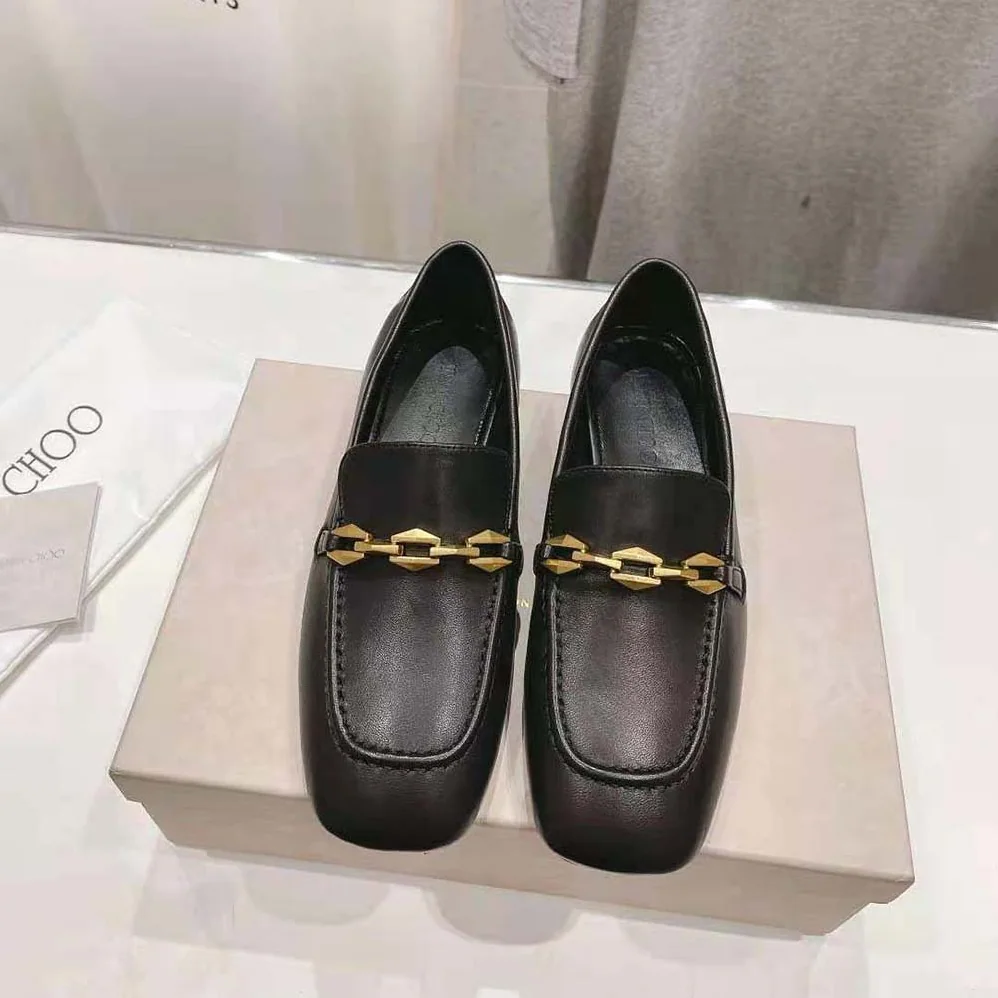 Jimmy Choo Diamond Tilda Loafer Black Calf Leather Loafers with Chain Embellishment for Women Jimmy Choo Diamond Tilda Loafer Black Calf Leather Loafers with Chain Embellishment for Women