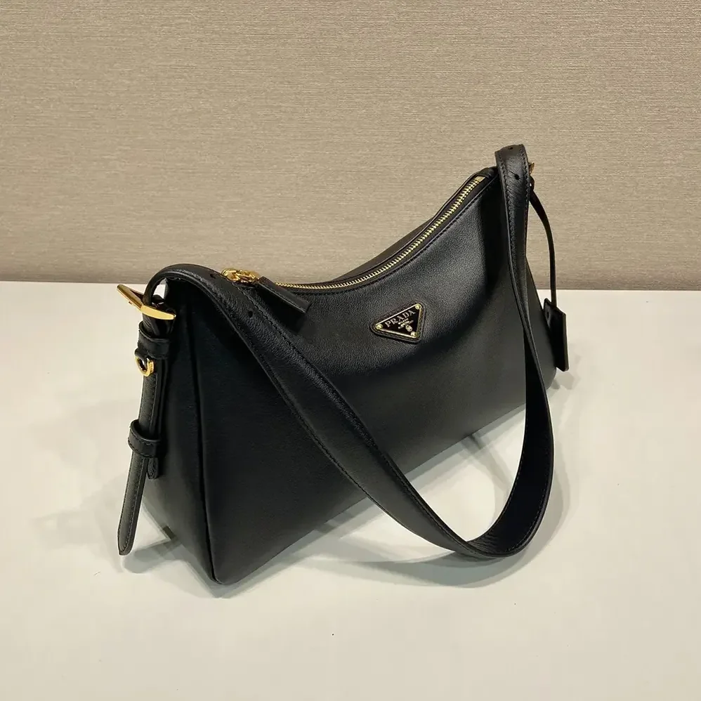 Prada Aimée Medium Leather Shoulder Bag for Women in Black