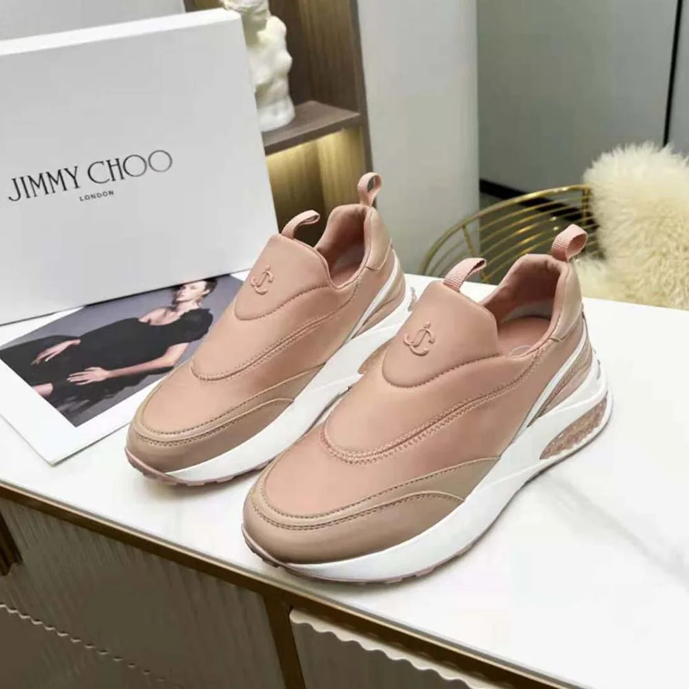 Jimmy Choo Memphis/F Ballet Pink Mix Neoprene and Leather Low Top Trainers for Women