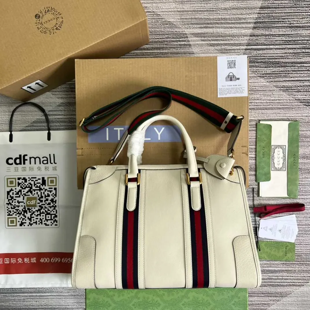 Gucci Double G-Detailed Smooth Medium Handbag White /