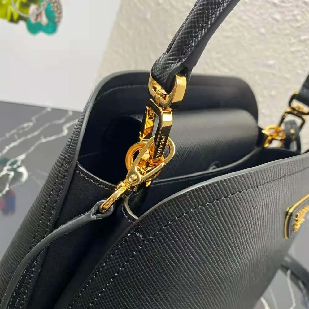 Prada Medium Saffiano Leather Prada Matinee Bag for Women in Black Prada Medium Saffiano Leather Prada Matinee Bag for Women in Black